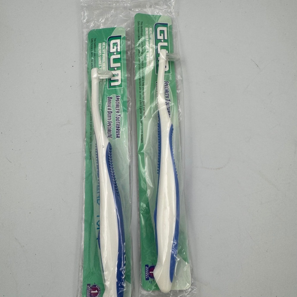 GUM Specialty Toothbrush White Blue 308 End-Tuft 2-Pack NEW